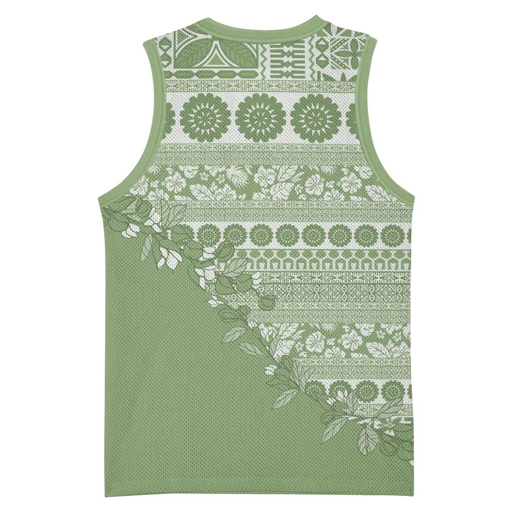 Fiji Marau na Kerisimasi Basketball Jersey Sage Green Tagimoucia Tapa Masi Tribal LT9 - Polynesian Pride