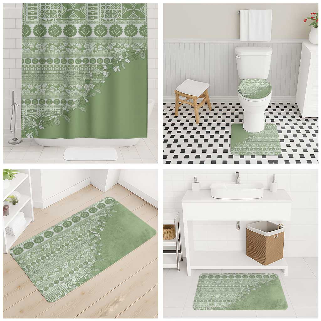 Fiji Marau na Kerisimasi Bathroom Set Sage Green Tagimoucia Tapa Masi Tribal LT9 - Polynesian Pride