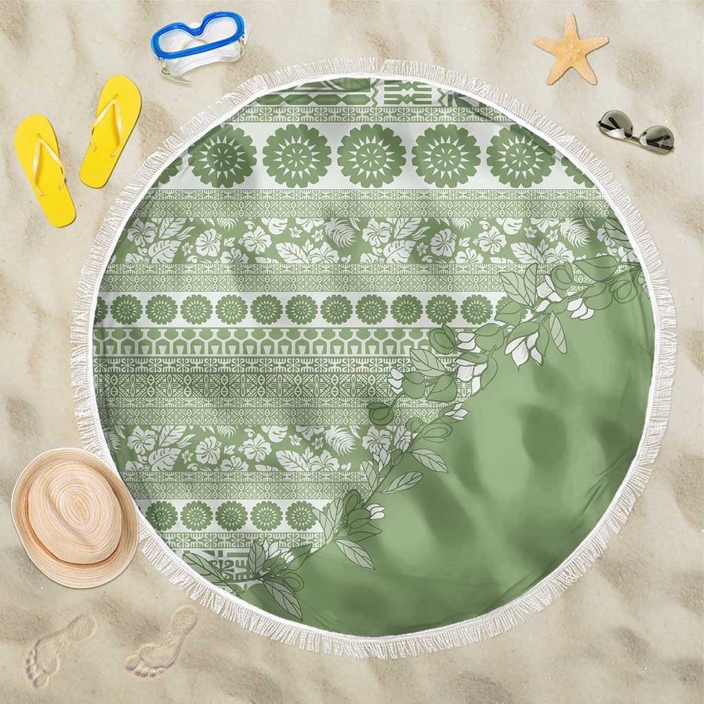Fiji Marau na Kerisimasi Beach Blanket Sage Green Tagimoucia Tapa Masi Tribal LT9 One Size 150cm Green - Polynesian Pride