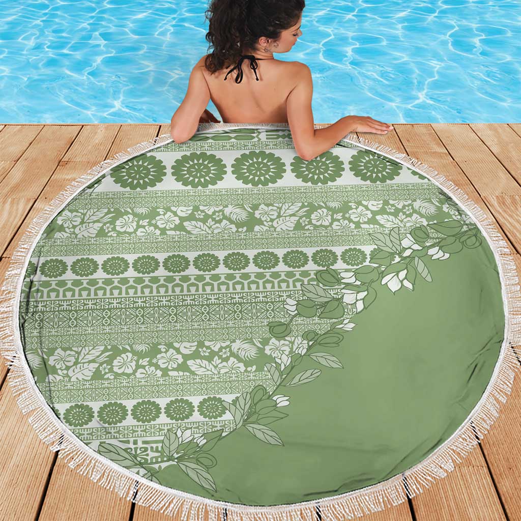 Fiji Marau na Kerisimasi Beach Blanket Sage Green Tagimoucia Tapa Masi Tribal LT9 - Polynesian Pride