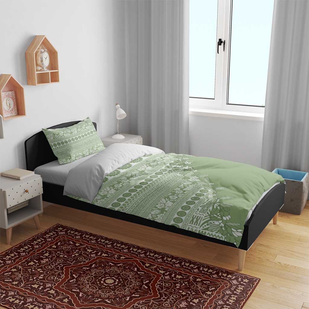 Fiji Marau na Kerisimasi Bedding Set Sage Green Tagimoucia Tapa Masi Tribal - Polynesian Pride