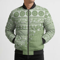 Fiji Marau na Kerisimasi Bomber Puffer Jacket Sage Green Tagimoucia Tapa Masi Tribal LT9 - Polynesian Pride