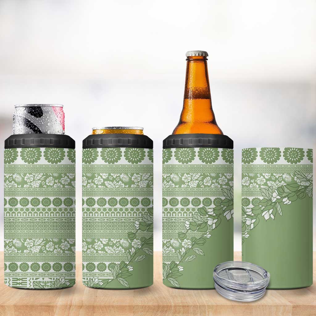 Fiji Marau na Kerisimasi 4 in 1 Can Cooler Tumbler Sage Green Tagimoucia Tapa Masi Tribal LT9 - Polynesian Pride