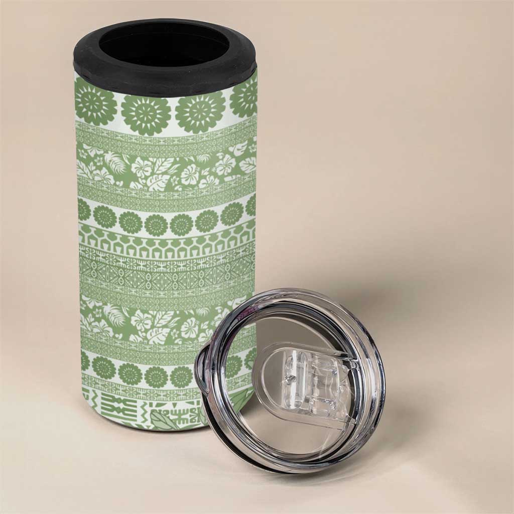 Fiji Marau na Kerisimasi 4 in 1 Can Cooler Tumbler Sage Green Tagimoucia Tapa Masi Tribal LT9 - Polynesian Pride