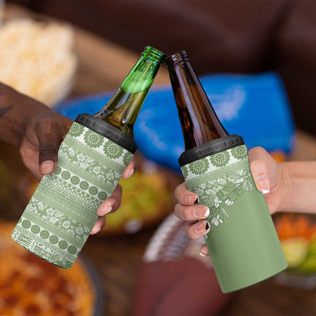 Fiji Marau na Kerisimasi 4 in 1 Can Cooler Tumbler Sage Green Tagimoucia Tapa Masi Tribal LT9 - Polynesian Pride