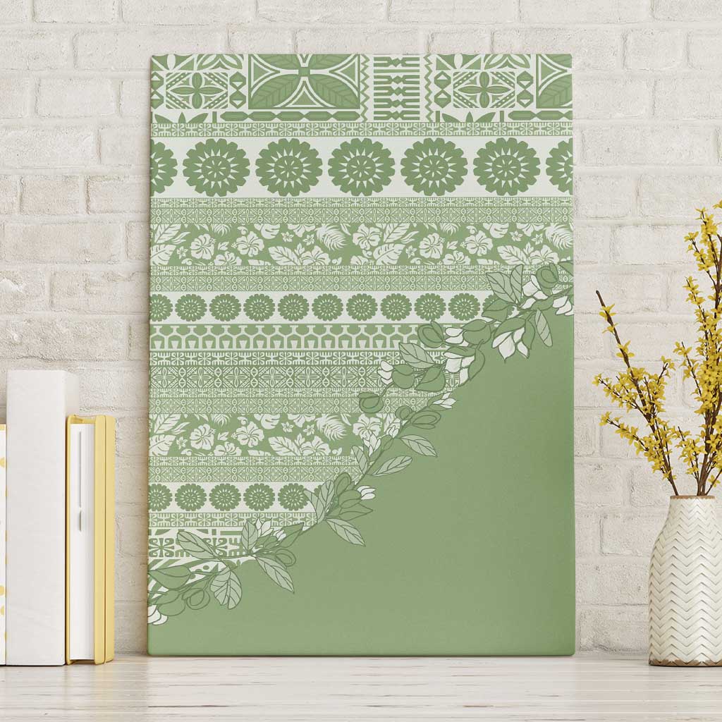 Fiji Marau na Kerisimasi Canvas Wall Art Sage Green Tagimoucia Tapa Masi Tribal LT9 Without Frame Green - Polynesian Pride