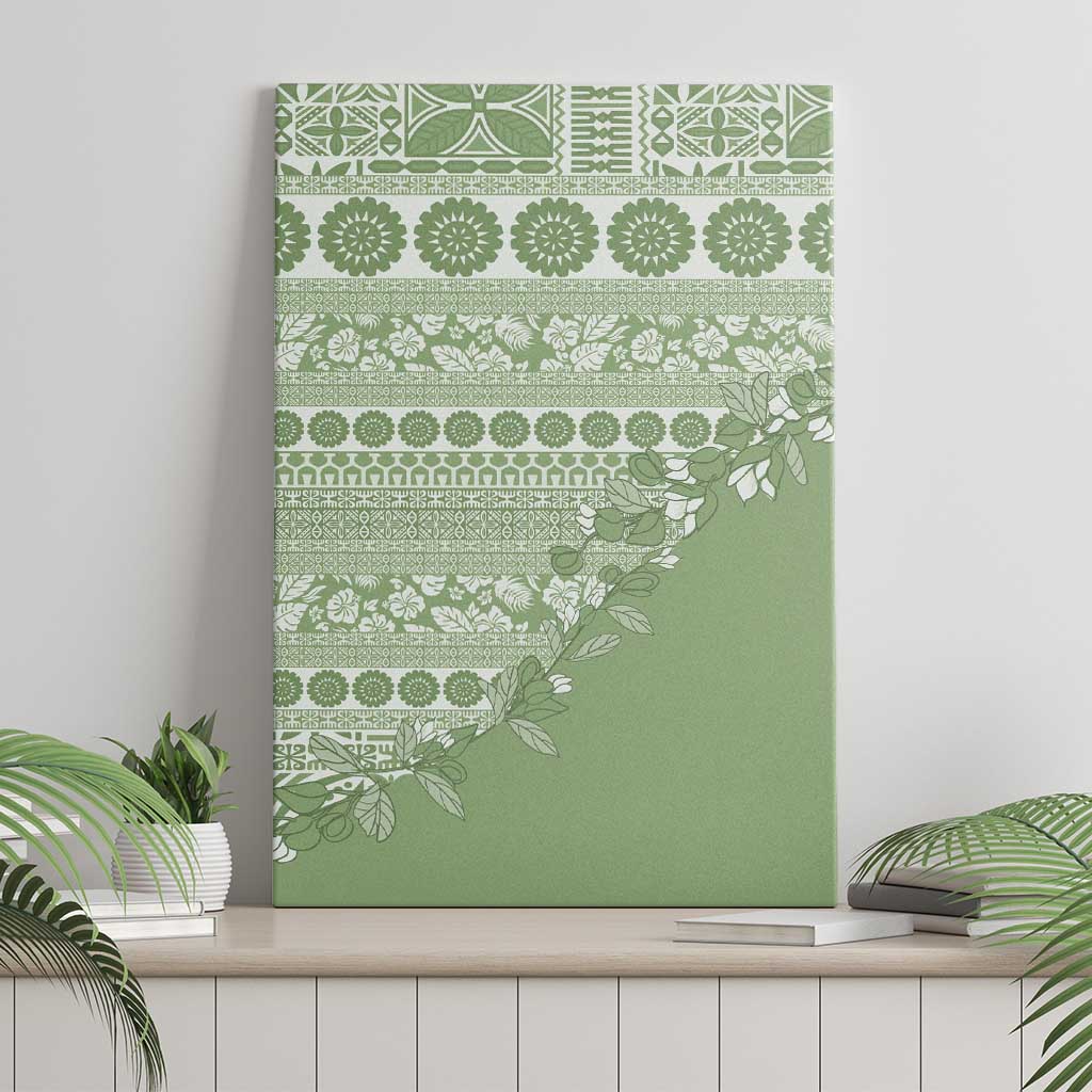 Fiji Marau na Kerisimasi Canvas Wall Art Sage Green Tagimoucia Tapa Masi Tribal LT9 - Polynesian Pride
