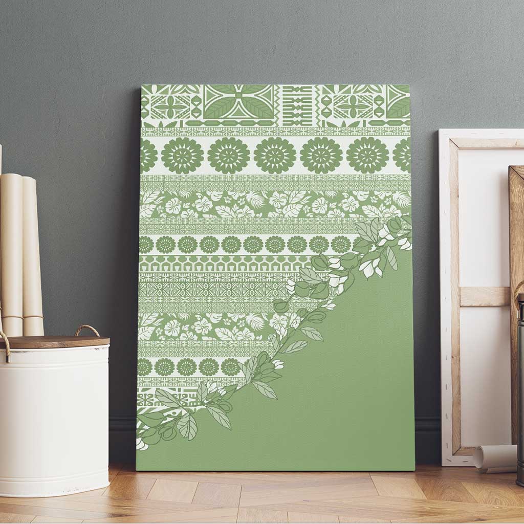 Fiji Marau na Kerisimasi Canvas Wall Art Sage Green Tagimoucia Tapa Masi Tribal LT9 - Polynesian Pride