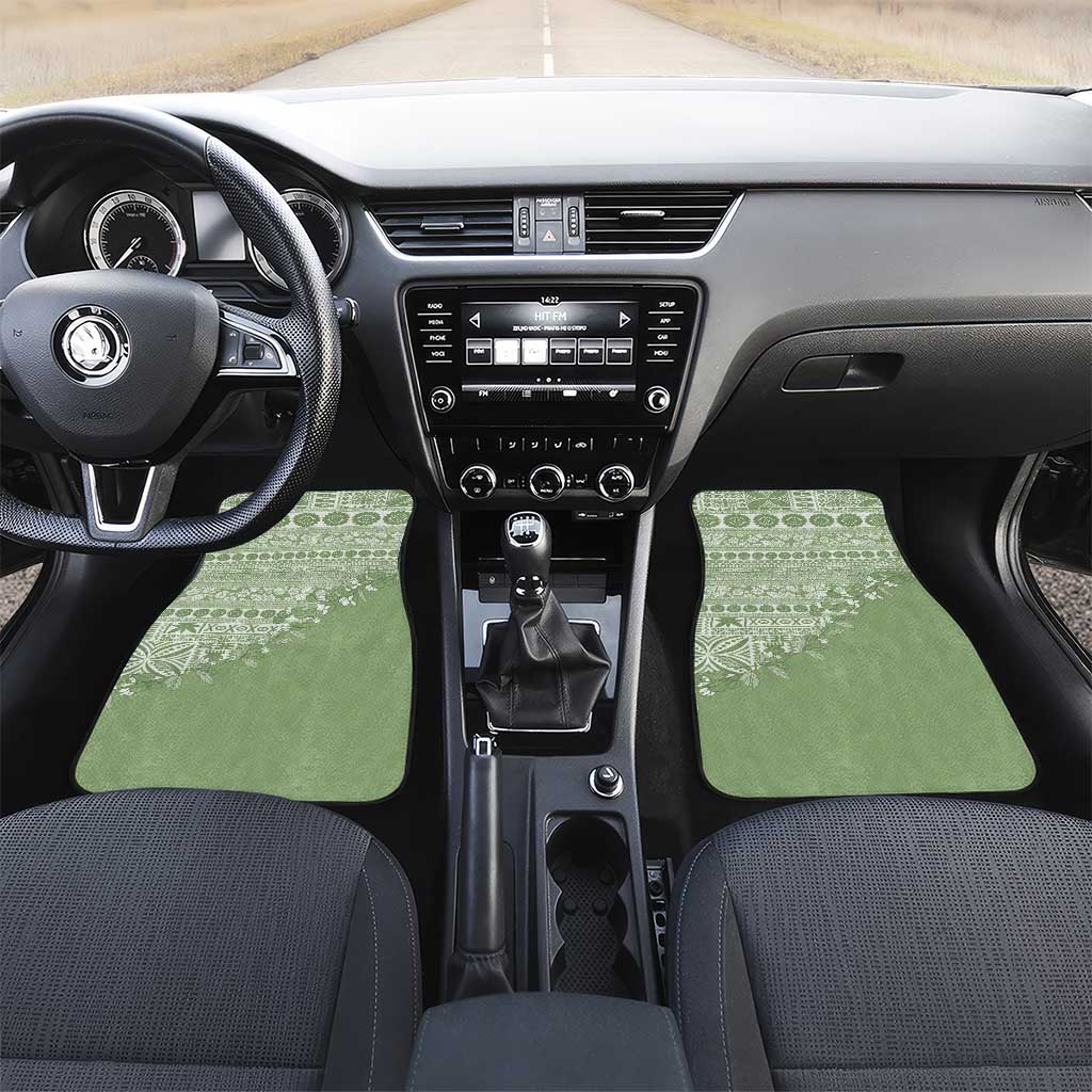 Fiji Marau na Kerisimasi Car Mats Sage Green Tagimoucia Tapa Masi Tribal LT9 Set 2pcs - Front Green - Polynesian Pride