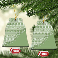Fiji Marau na Kerisimasi Ceramic Ornament Sage Green Tagimoucia Tapa Masi Tribal LT9 Bell Flake Green - Polynesian Pride