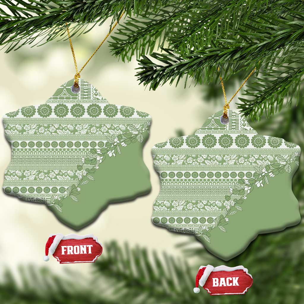 Fiji Marau na Kerisimasi Ceramic Ornament Sage Green Tagimoucia Tapa Masi Tribal LT9 Snow Flake Green - Polynesian Pride