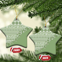 Fiji Marau na Kerisimasi Ceramic Ornament Sage Green Tagimoucia Tapa Masi Tribal LT9 Star Green - Polynesian Pride
