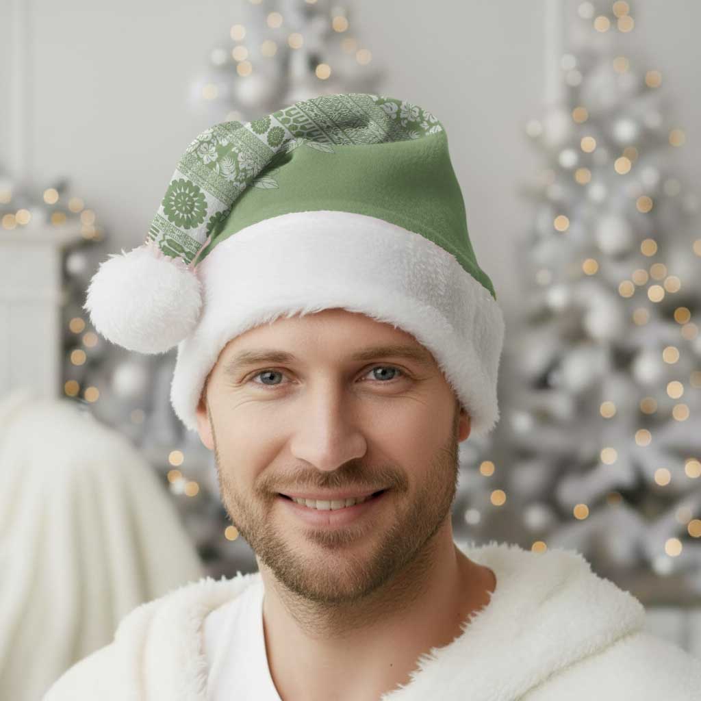 Fiji Marau na Kerisimasi Christmas Santa Hat Sage Green Tagimoucia Tapa Masi Tribal LT9 - Polynesian Pride