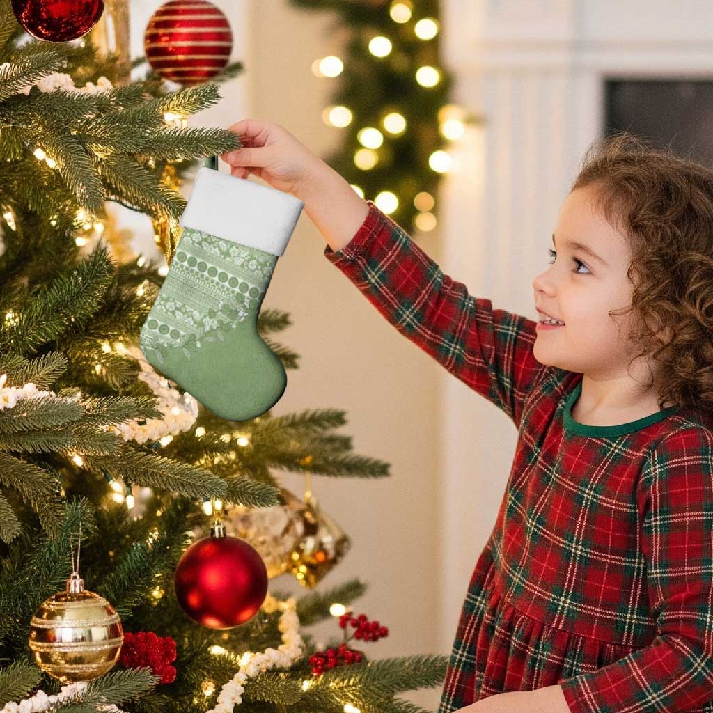 Fiji Marau na Kerisimasi Christmas Stocking Sage Green Tagimoucia Tapa Masi Tribal LT9 - Polynesian Pride