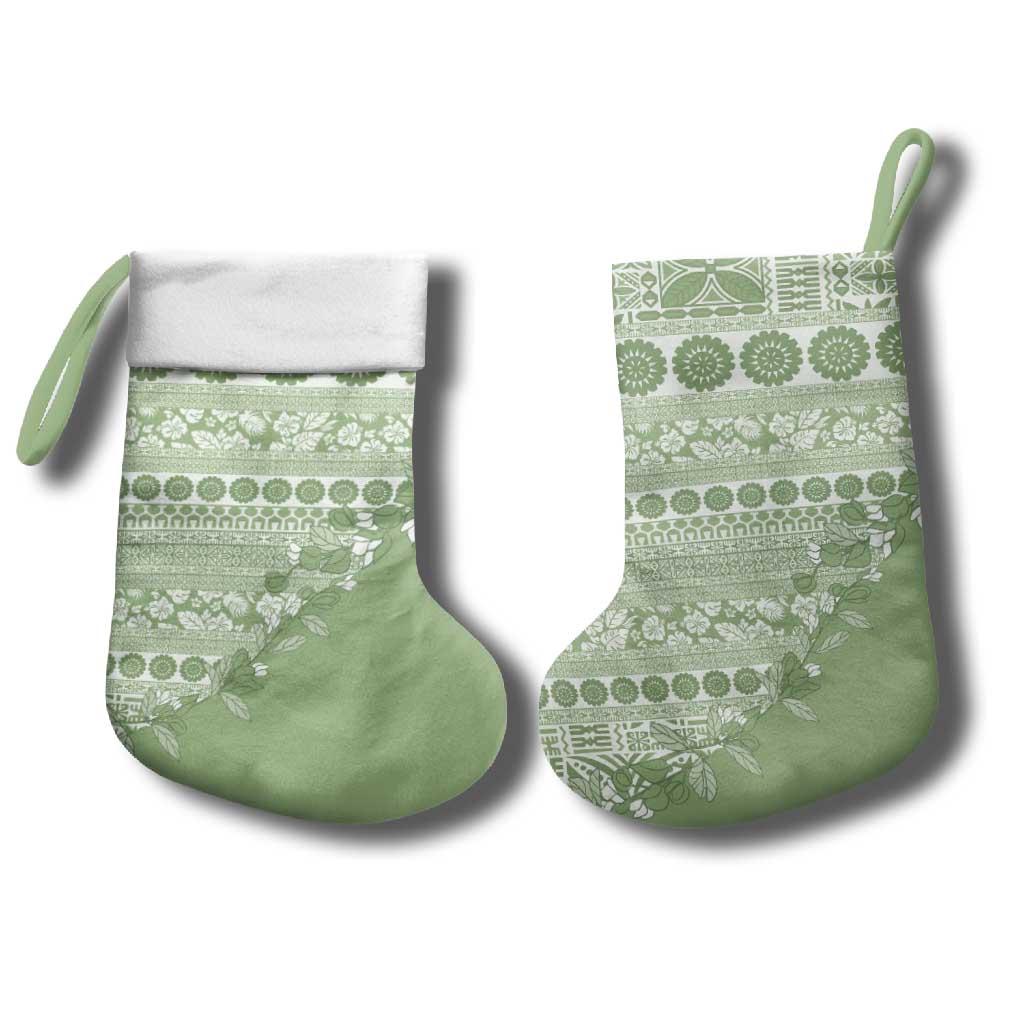 Fiji Marau na Kerisimasi Christmas Stocking Sage Green Tagimoucia Tapa Masi Tribal LT9 - Polynesian Pride