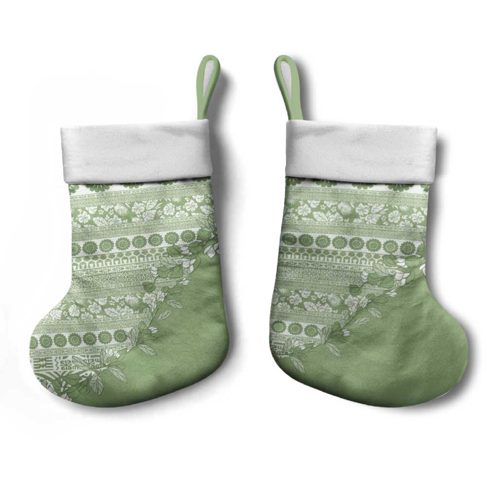 Fiji Marau na Kerisimasi Christmas Stocking Sage Green Tagimoucia Tapa Masi Tribal LT9 - Polynesian Pride