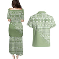 Fiji Marau na Kerisimasi Couples Matching Puletasi and Hawaiian Shirt Sage Green Tagimoucia Tapa Masi Tribal LT9 - Polynesian Pride