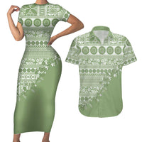 Fiji Marau na Kerisimasi Couples Matching Short Sleeve Bodycon Dress and Hawaiian Shirt Sage Green Tagimoucia Tapa Masi Tribal LT9 Green - Polynesian Pride