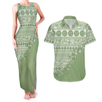Fiji Marau na Kerisimasi Couples Matching Tank Maxi Dress and Hawaiian Shirt Sage Green Tagimoucia Tapa Masi Tribal LT9 Green - Polynesian Pride