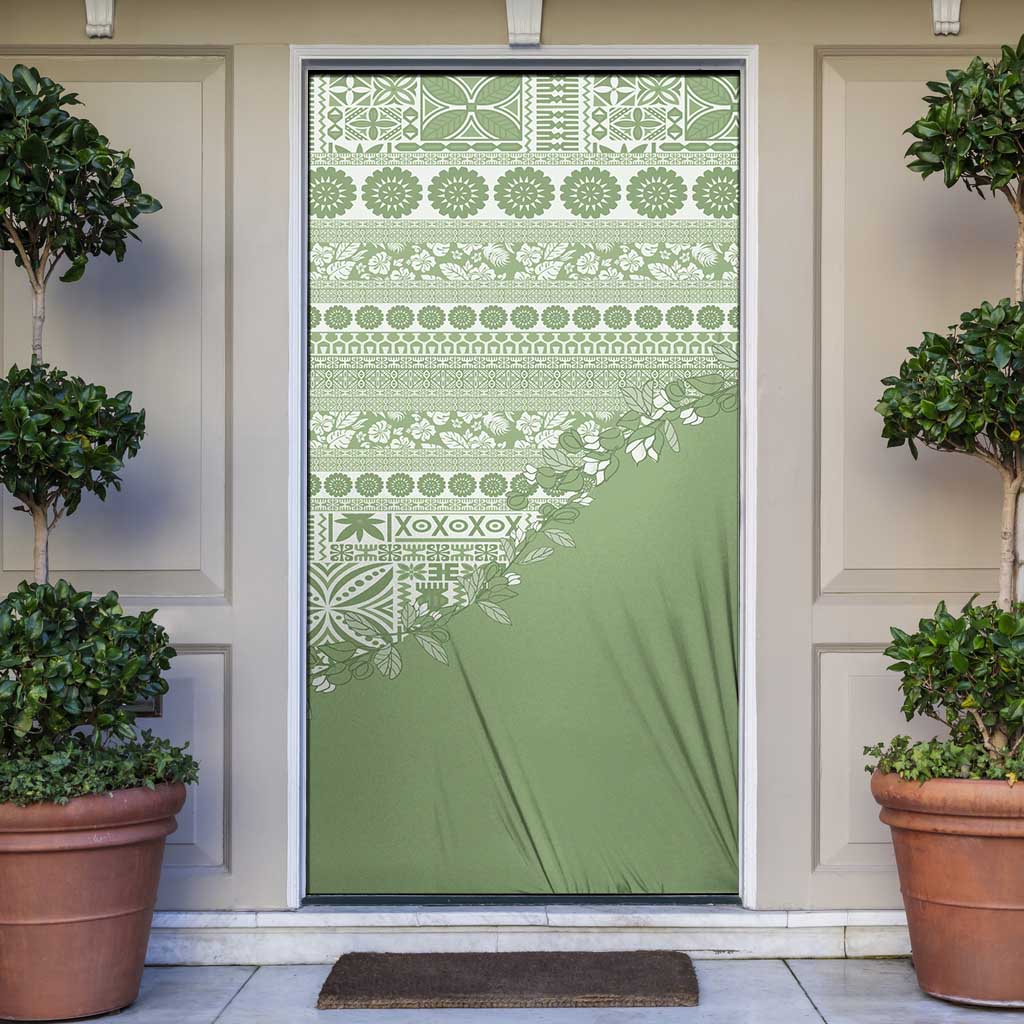 Fiji Marau na Kerisimasi Door Cover Sage Green Tagimoucia Tapa Masi Tribal LT9 Green - Polynesian Pride