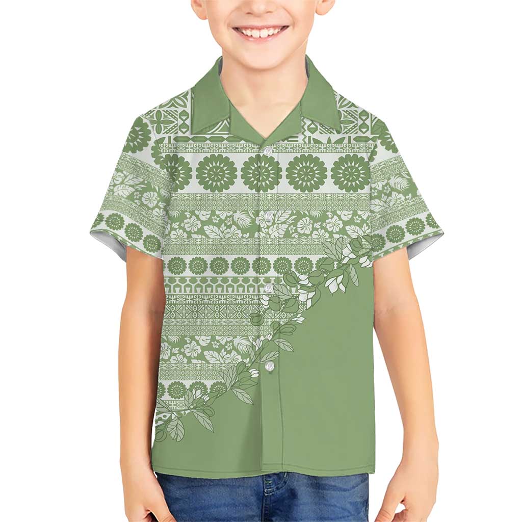 Fiji Marau na Kerisimasi Family Matching Long Sleeve Bodycon Dress and Hawaiian Shirt Sage Green Tagimoucia Tapa Masi Tribal LT9 Son's Shirt Green - Polynesian Pride