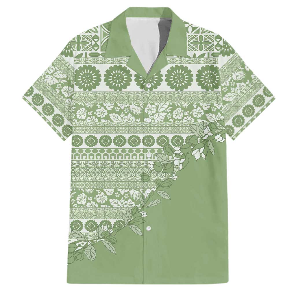 Fiji Marau na Kerisimasi Family Matching Off Shoulder Short Dress and Hawaiian Shirt Sage Green Tagimoucia Tapa Masi Tribal LT9 Dad's Shirt - Short Sleeve Green - Polynesian Pride