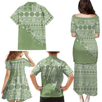 Fiji Marau na Kerisimasi Family Matching Puletasi and Hawaiian Shirt Sage Green Tagimoucia Tapa Masi Tribal LT9 - Polynesian Pride