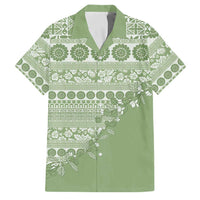 Fiji Marau na Kerisimasi Family Matching Puletasi and Hawaiian Shirt Sage Green Tagimoucia Tapa Masi Tribal LT9 Dad's Shirt - Short Sleeve Green - Polynesian Pride