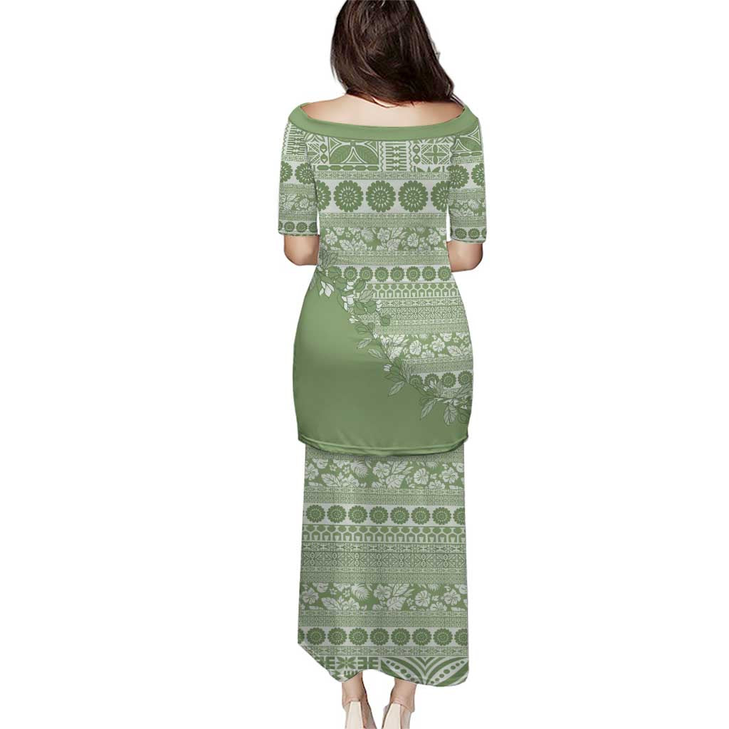 Fiji Marau na Kerisimasi Family Matching Puletasi and Hawaiian Shirt Sage Green Tagimoucia Tapa Masi Tribal LT9 - Polynesian Pride