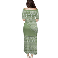 Fiji Marau na Kerisimasi Family Matching Puletasi and Hawaiian Shirt Sage Green Tagimoucia Tapa Masi Tribal LT9 - Polynesian Pride