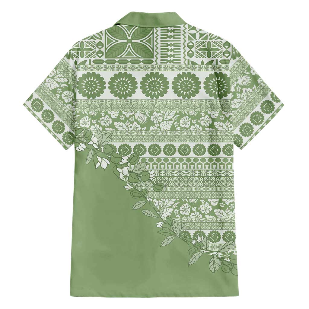Fiji Marau na Kerisimasi Family Matching Short Sleeve Bodycon Dress and Hawaiian Shirt Sage Green Tagimoucia Tapa Masi Tribal LT9 - Polynesian Pride