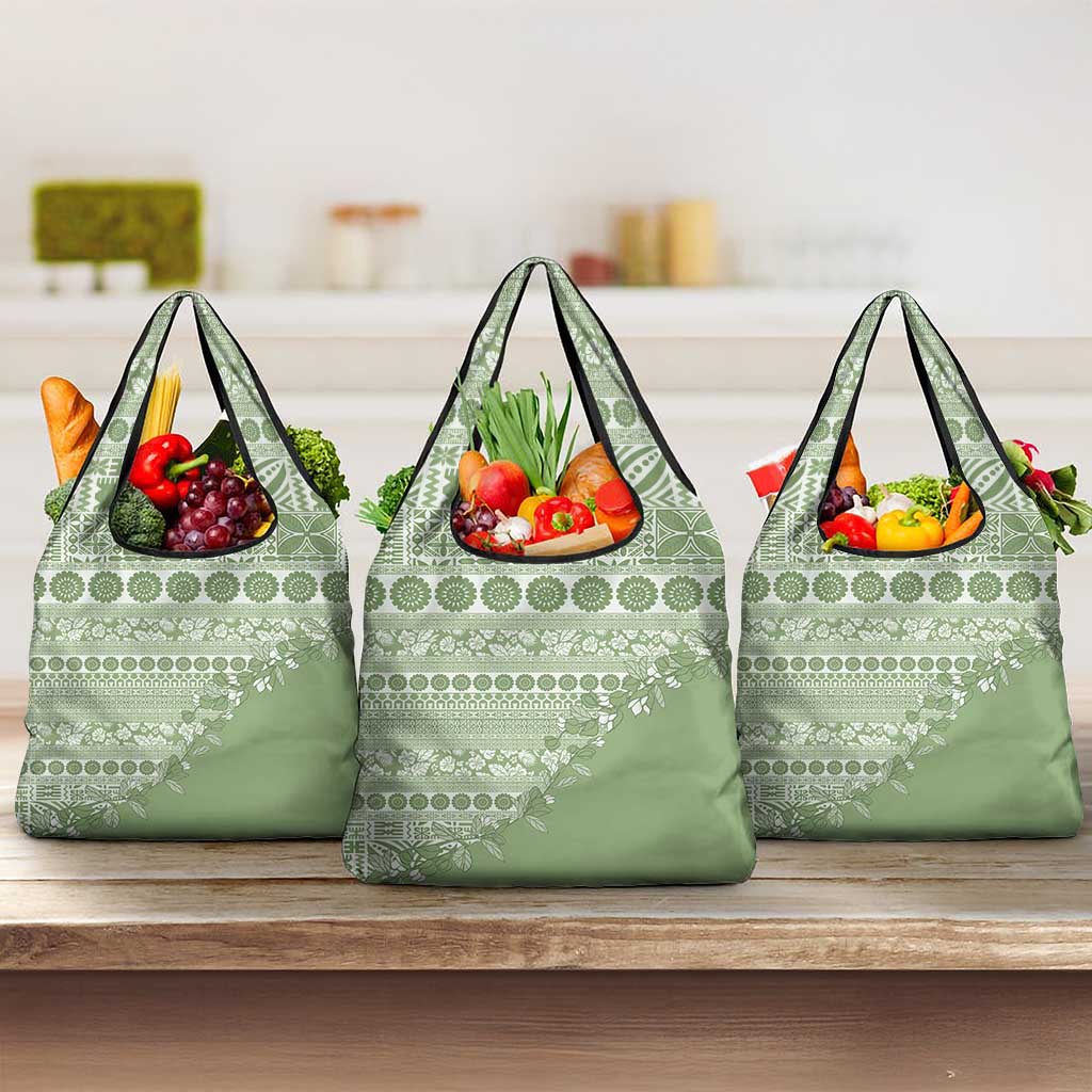 Fiji Marau na Kerisimasi Grocery Bag Sage Green Tagimoucia Tapa Masi Tribal LT9 3-pack One Size Green - Polynesian Pride