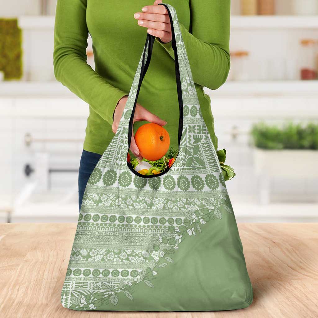 Fiji Marau na Kerisimasi Grocery Bag Sage Green Tagimoucia Tapa Masi Tribal LT9 - Polynesian Pride