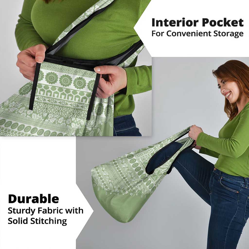 Fiji Marau na Kerisimasi Grocery Bag Sage Green Tagimoucia Tapa Masi Tribal LT9 - Polynesian Pride