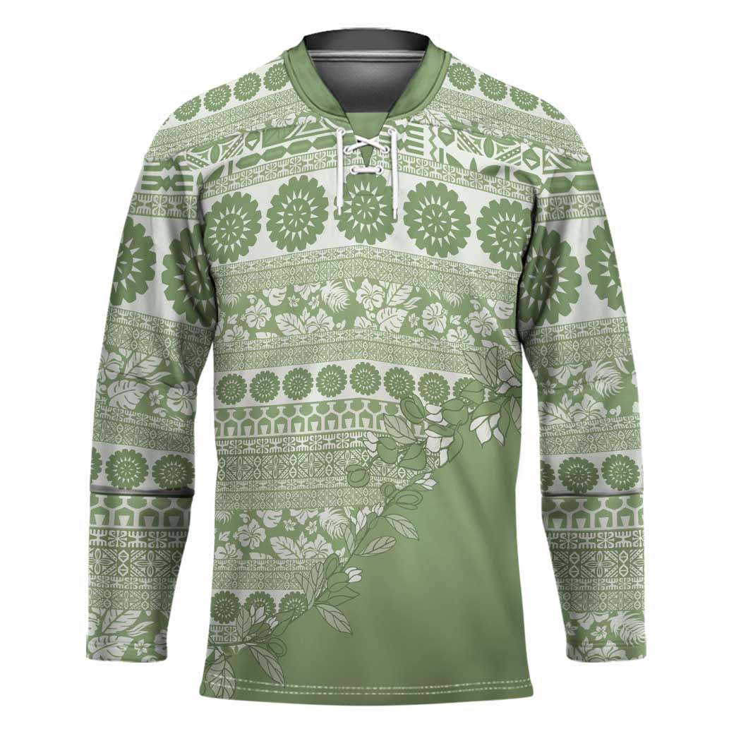 Fiji Marau na Kerisimasi Hockey Jersey Sage Green Tagimoucia Tapa Masi Tribal LT9 Unisex Green - Polynesian Pride