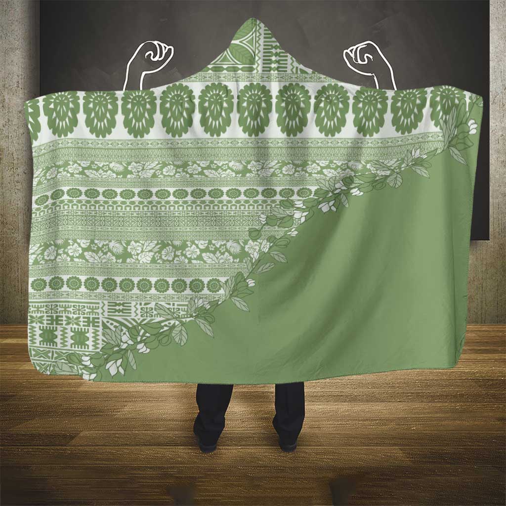 Fiji Marau na Kerisimasi Hooded Blanket Sage Green Tagimoucia Tapa Masi Tribal LT9 - Polynesian Pride