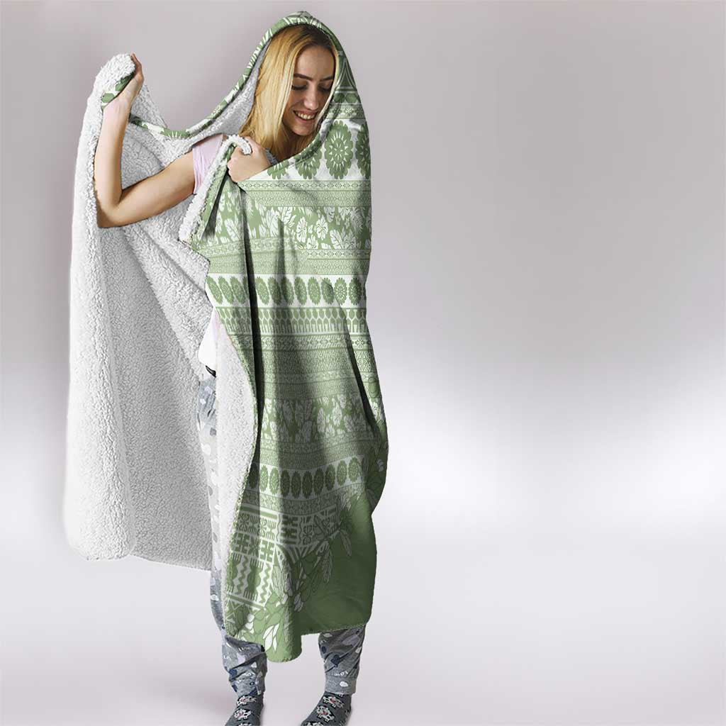 Fiji Marau na Kerisimasi Hooded Blanket Sage Green Tagimoucia Tapa Masi Tribal LT9 - Polynesian Pride