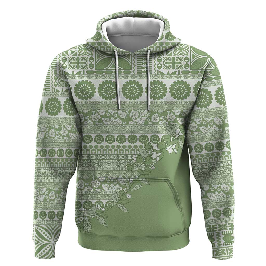 Fiji Marau na Kerisimasi Hoodie Sage Green Tagimoucia Tapa Masi Tribal LT9 Pullover Hoodie Green - Polynesian Pride