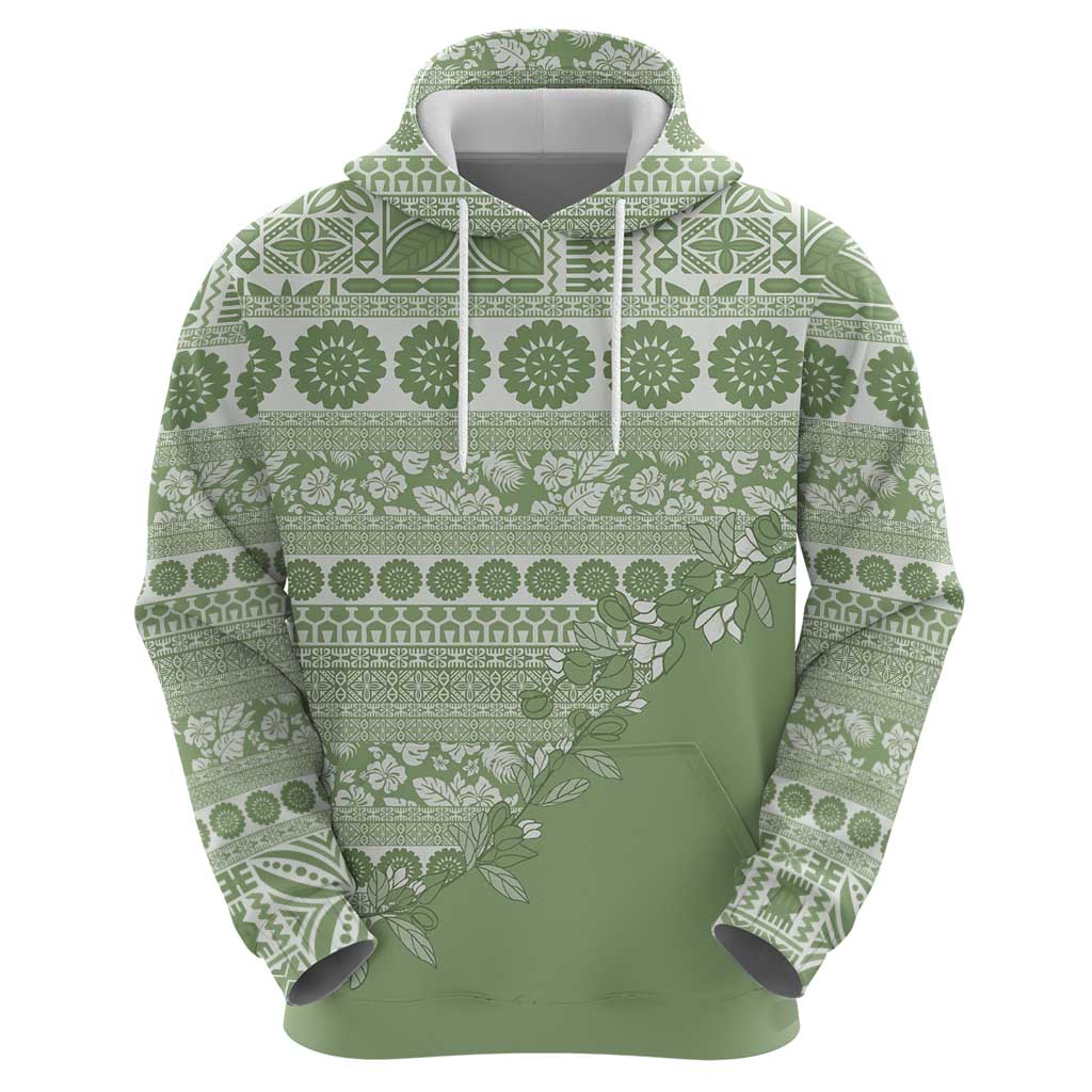 Fiji Marau na Kerisimasi Hoodie Sage Green Tagimoucia Tapa Masi Tribal LT9 - Polynesian Pride