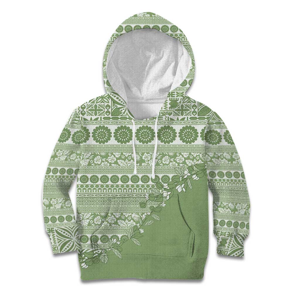 Fiji Marau na Kerisimasi Kid Hoodie Sage Green Tagimoucia Tapa Masi Tribal - Polynesian Pride