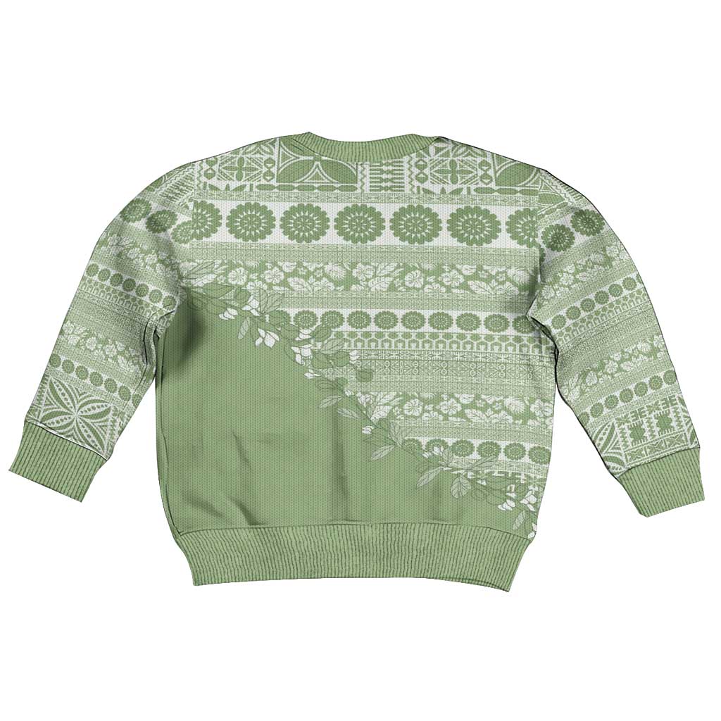 Fiji Marau na Kerisimasi Kid Ugly Christmas Sweater Sage Green Tagimoucia Tapa Masi Tribal LT9 - Polynesian Pride