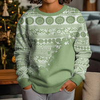 Fiji Marau na Kerisimasi Kid Ugly Christmas Sweater Sage Green Tagimoucia Tapa Masi Tribal LT9 - Polynesian Pride