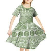 Fiji Marau na Kerisimasi Kid Short Sleeve Dress Sage Green Tagimoucia Tapa Masi Tribal LT9 - Polynesian Pride