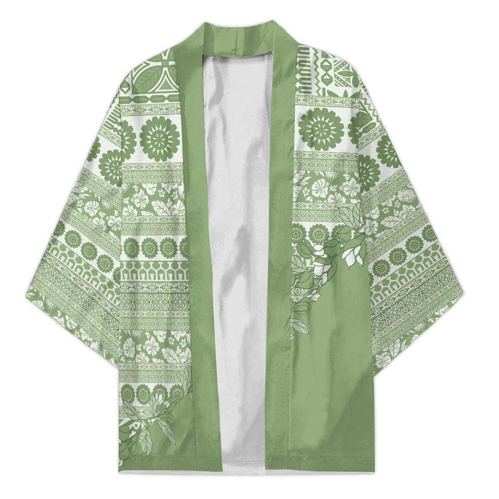 Fiji Marau na Kerisimasi Kimono Sage Green Tagimoucia Tapa Masi Tribal LT9 Unisex Green - Polynesian Pride