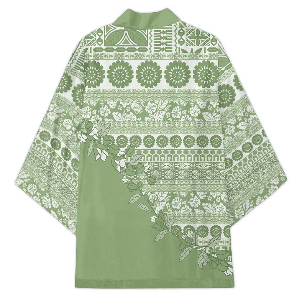 Fiji Marau na Kerisimasi Kimono Sage Green Tagimoucia Tapa Masi Tribal LT9 - Polynesian Pride