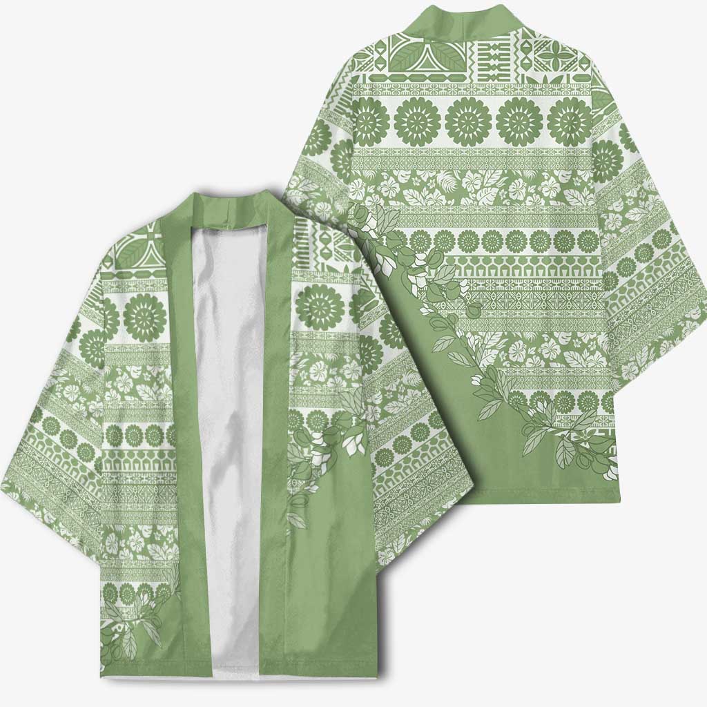 Fiji Marau na Kerisimasi Kimono Sage Green Tagimoucia Tapa Masi Tribal LT9 - Polynesian Pride