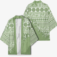 Fiji Marau na Kerisimasi Kimono Sage Green Tagimoucia Tapa Masi Tribal LT9 - Polynesian Pride