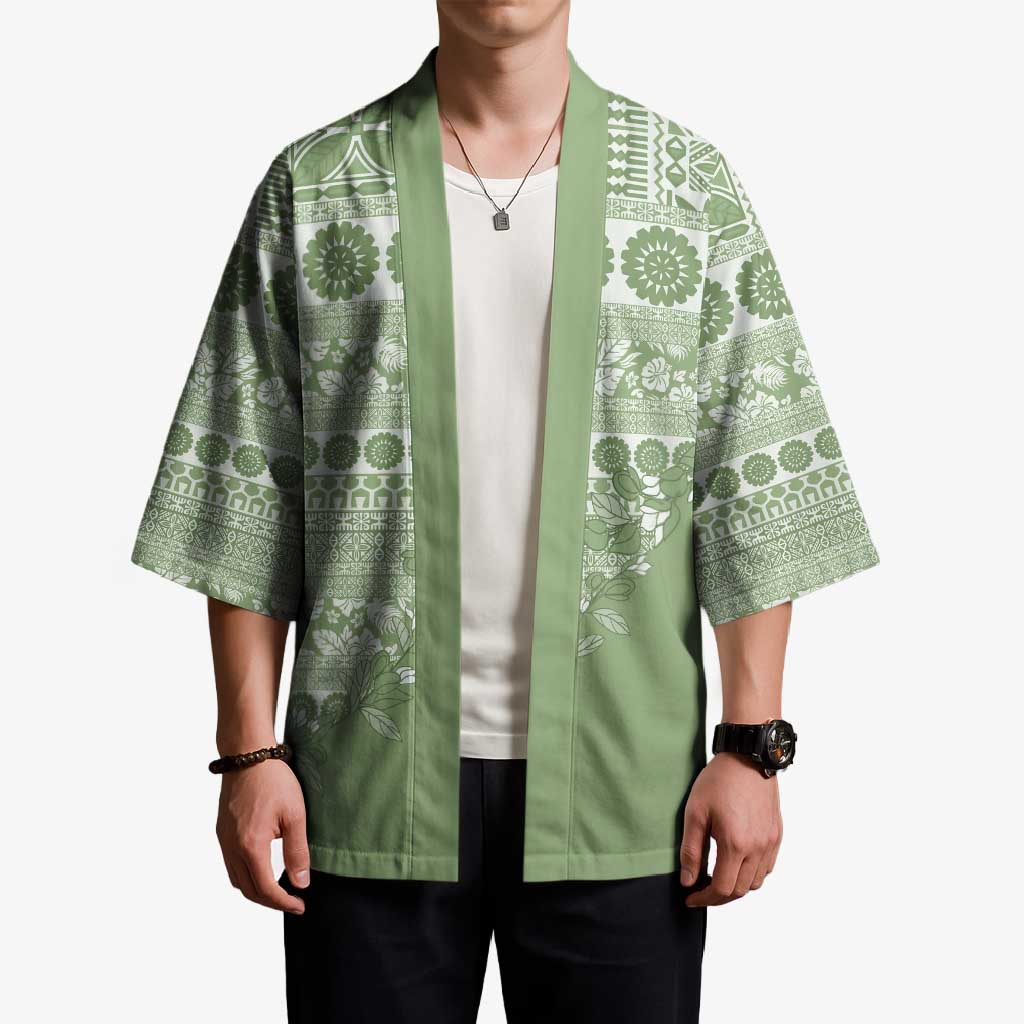 Fiji Marau na Kerisimasi Kimono Sage Green Tagimoucia Tapa Masi Tribal LT9 - Polynesian Pride