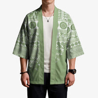 Fiji Marau na Kerisimasi Kimono Sage Green Tagimoucia Tapa Masi Tribal LT9 - Polynesian Pride