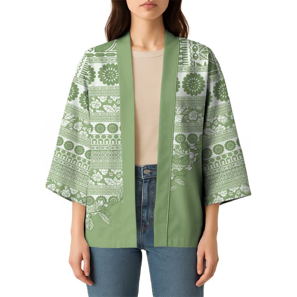 Fiji Marau na Kerisimasi Kimono Sage Green Tagimoucia Tapa Masi Tribal LT9 - Polynesian Pride
